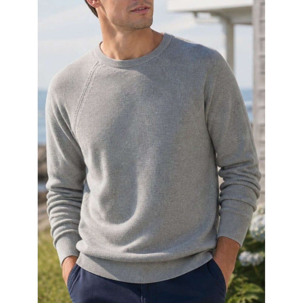 J. Crew Men's Cotton Crewneck Sweater-Tee L GrayTextured Luxe Minimalist